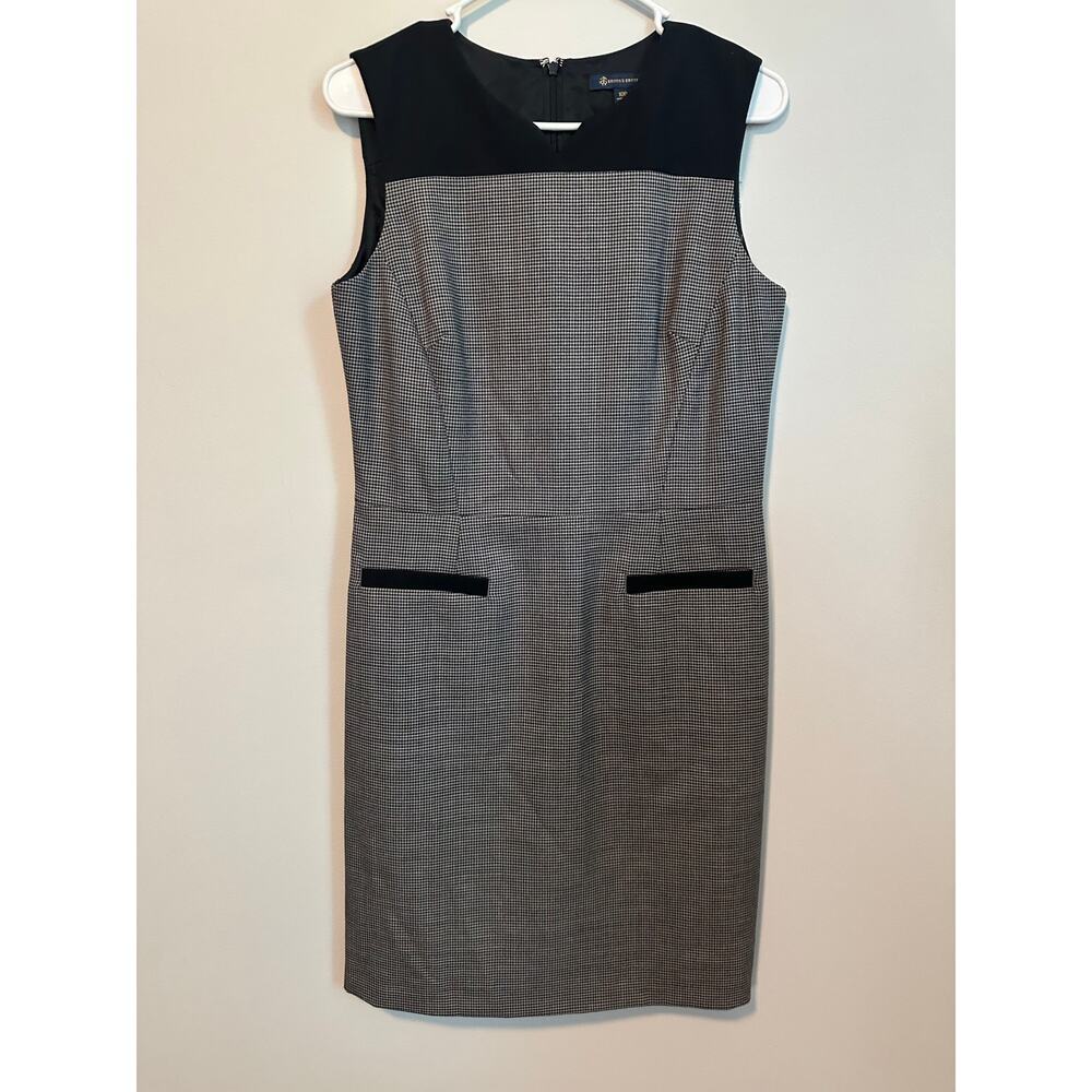 Brooks Brothers 10 Petite Wool Blend Houndstooth Sheath Dress Black White Career